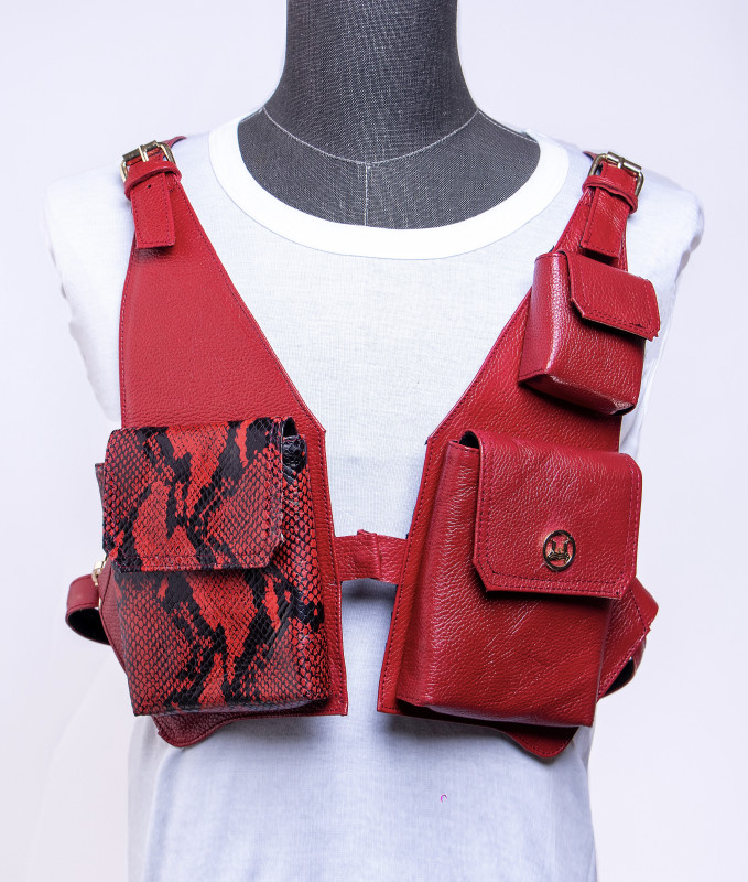 Utility Vest: Red and Black Snake Print