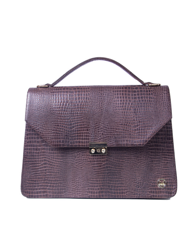 Her Work Case:  Saddle Brown Crocodile Print