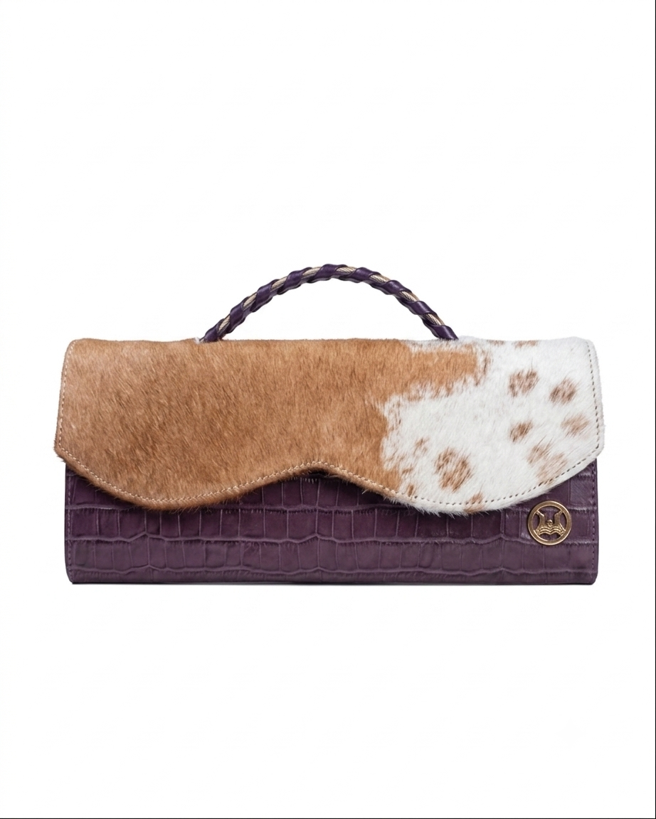 Mykonos Midi: Purple Crocodile Print and Camel/White Fur