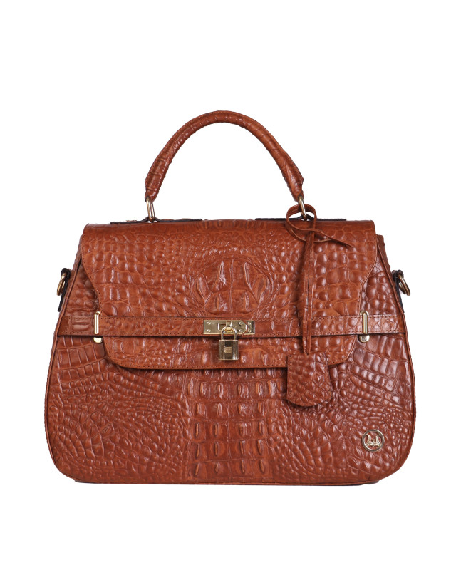 Brazzaville: Copper Brown Textured Crocodile Print