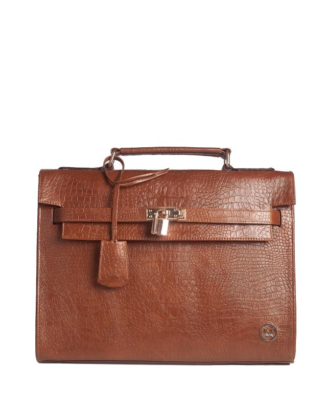 JFK Mini Work Case: Toffee Brown Crocodile Print