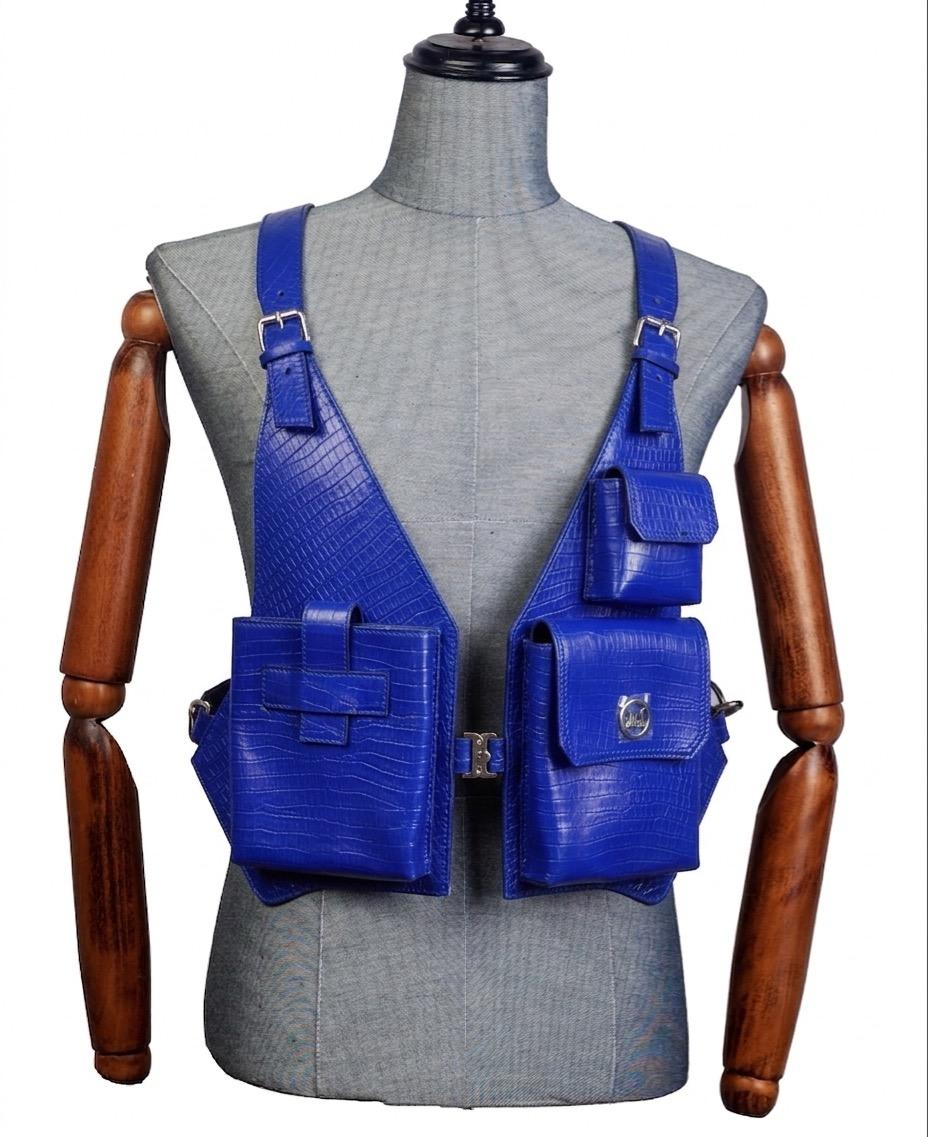Utility Vest: Azure Blue Crocodile Print