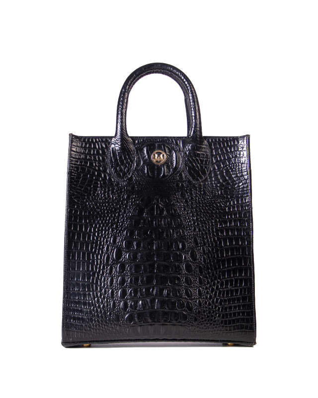 Mini Man Tote: Limited Edition Black Textured Crocodile Print