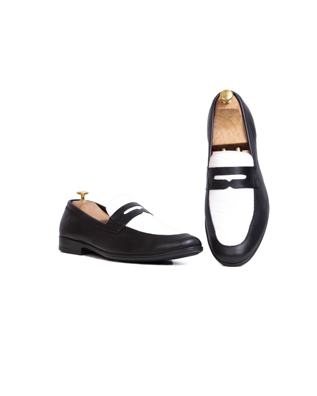 Penny Loafers: Brown and White Crocodile Print