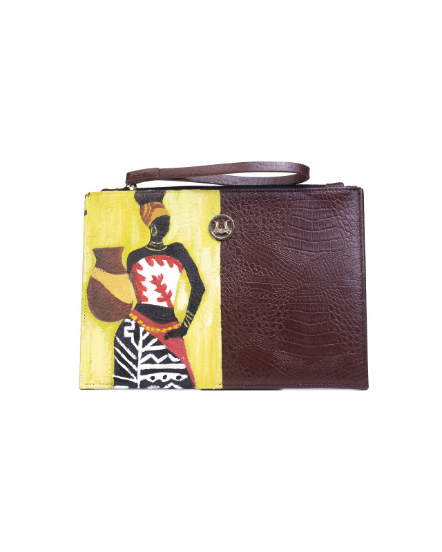 Man Purse: Toffee Brown Monitor Lizard Print with Art #2
