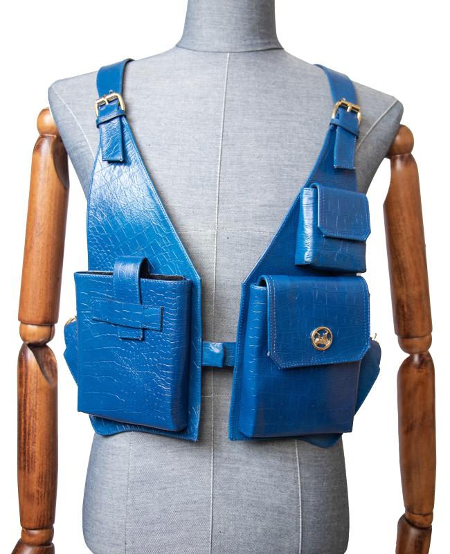 Utility Vest: Blue Crocodile Print