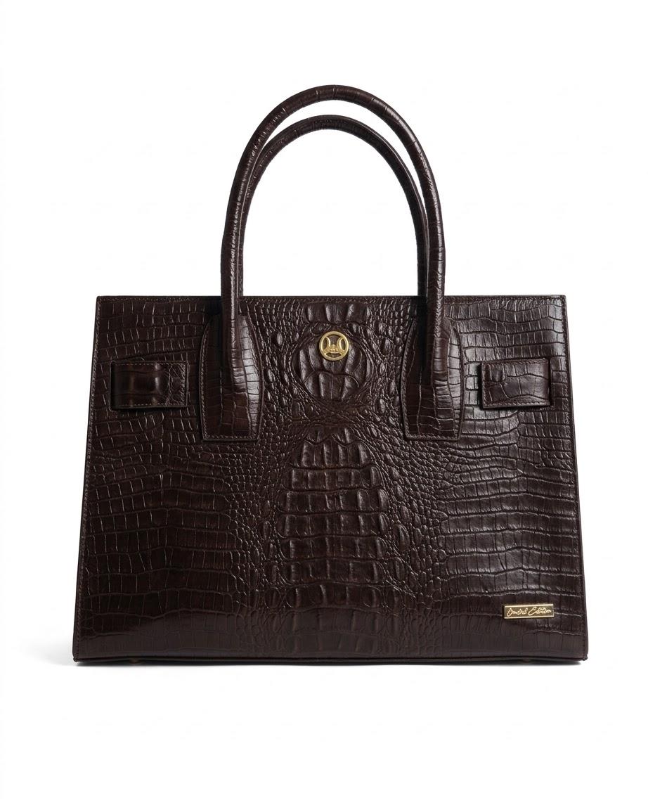 Zurich MIDI: Limited Edition Dark Charcoal Brown Textured Crocodile Print