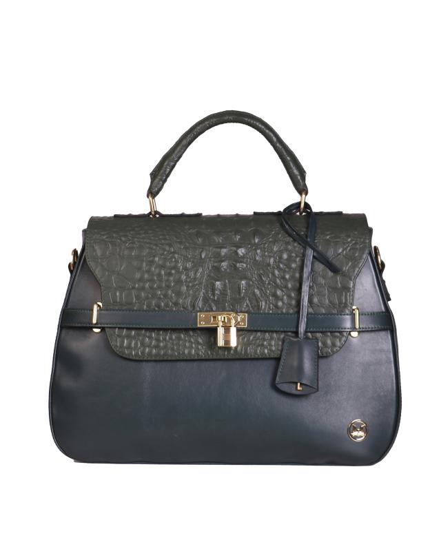 Brazzaville: Hunter and Seaweed Green Textured Crocodile Print
