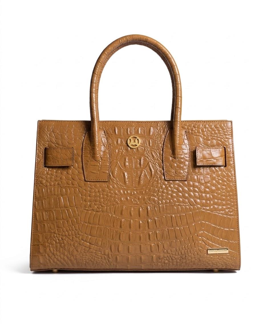 Zurich MIDI: Warm Tan Textured Crocodile Print