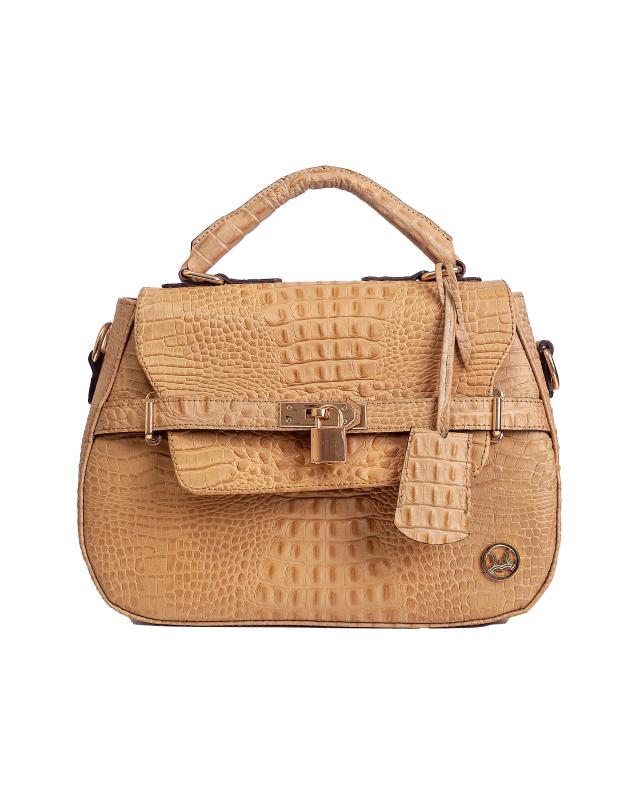 Brazzaville MIDI: Cream Textured Crocodile Print