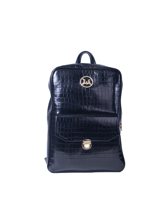 Backpack: Glossy Black Crocodile Print