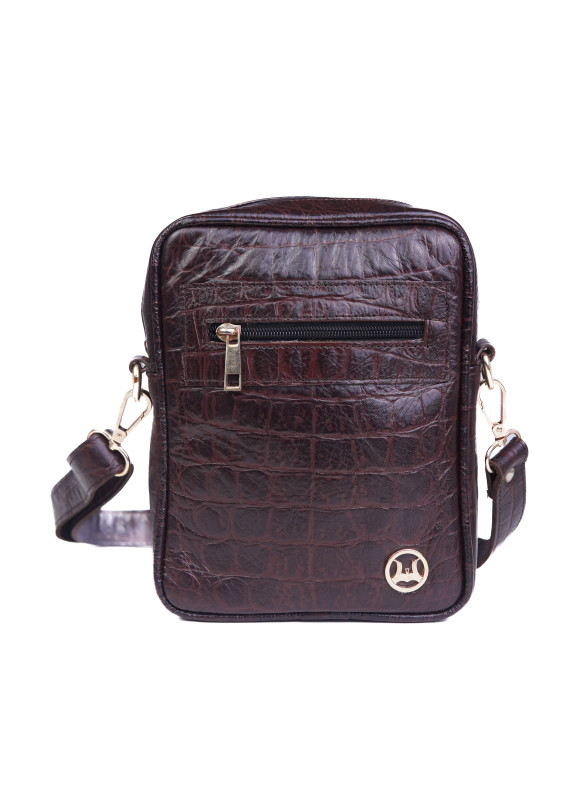 Cross Body Bag(GH): Dark Brown Crocodile Print