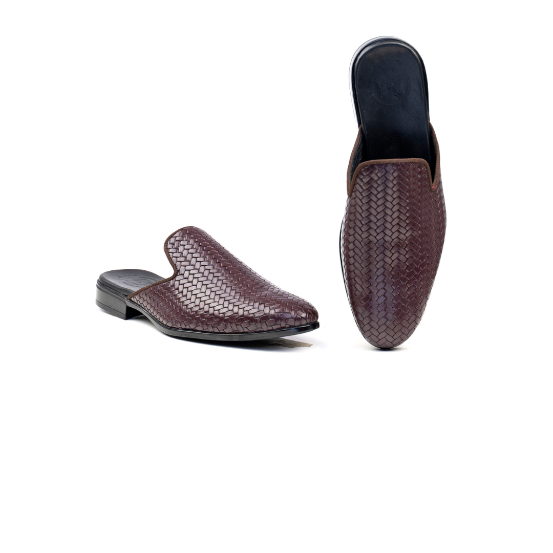 Grande Basket Woven Leather Mules: Plum