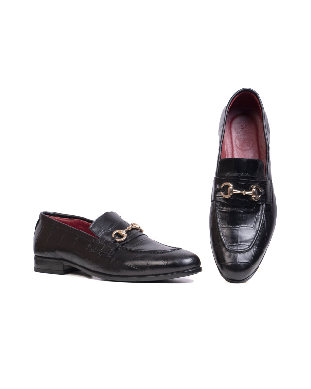 Penny Loafers: Black Crocodile Print