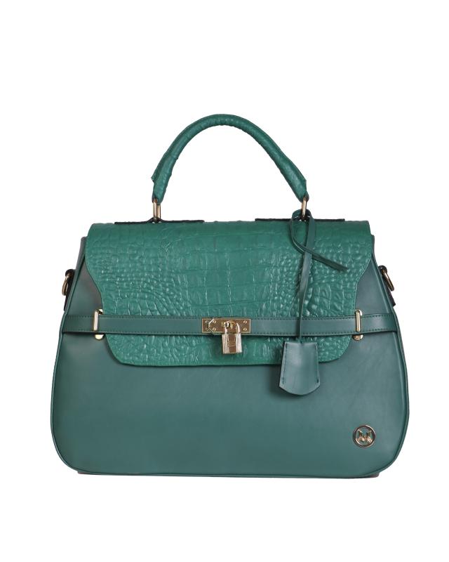 Brazzaville:  Pine Green and Green Textured Crocodile Print
