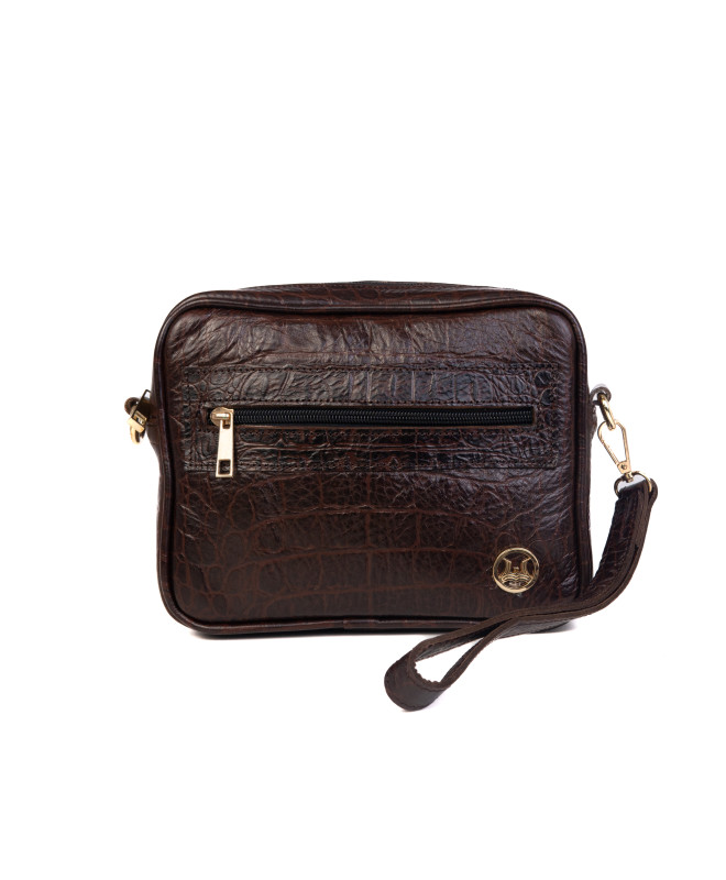 Messenger Bag: Dark Brown Crocodile Print