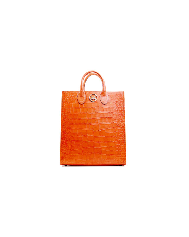 Man Tote: Orange Crocodile Print