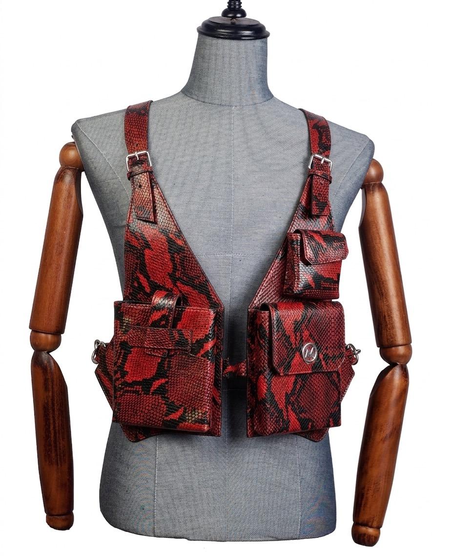 Utility Vest: Red Snake Print