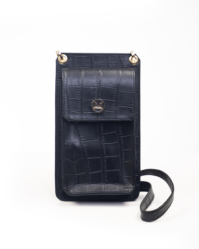 Cross Body Pouch: Black Crocodile Print