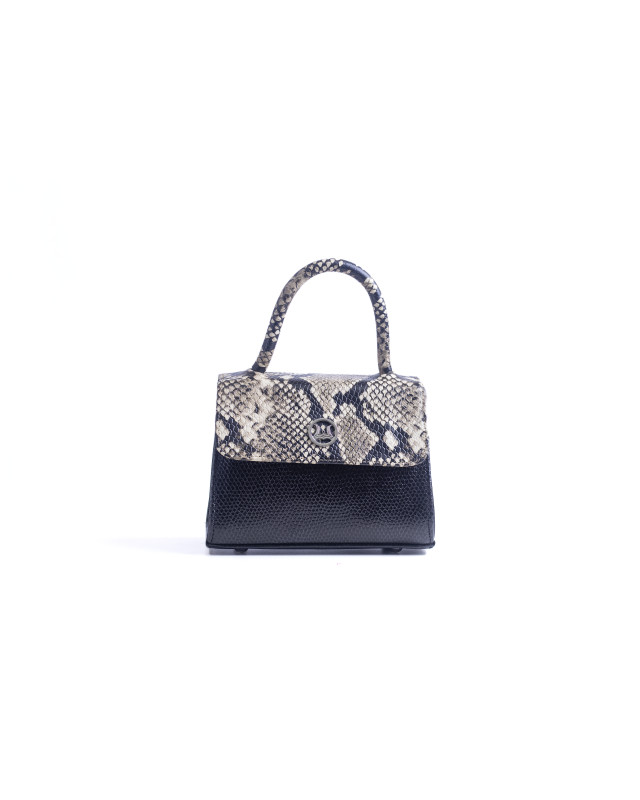 Tokyo Micro: Black Reptilian and Beige Snake Print