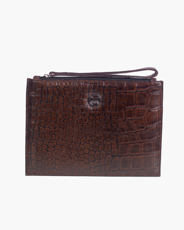 Man Purse Mini: Chestnut Brown Crocodile Print