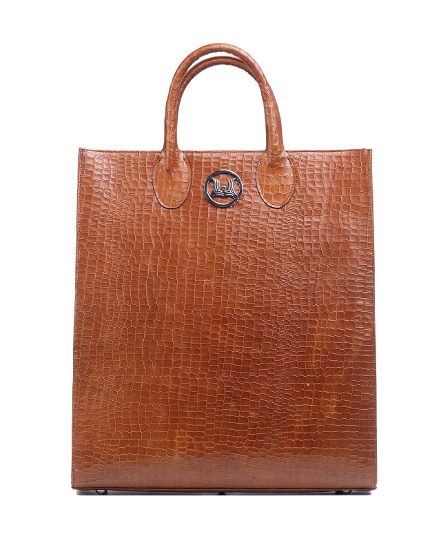 Man Tote: Umber Brown Crocodile Print