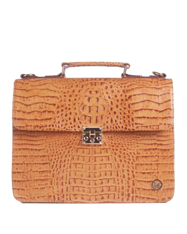 MINI Satchel Work Case: Tan Textured Crocodile Print