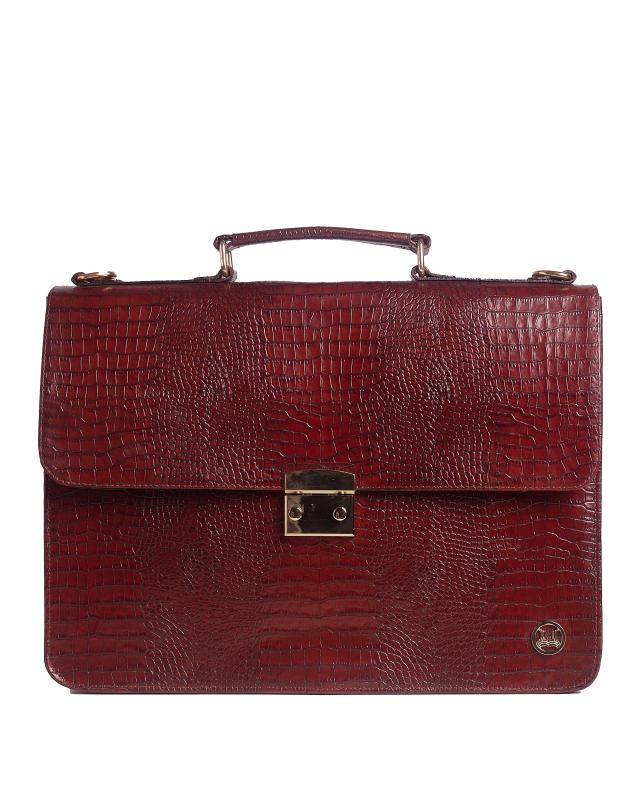 Satchel Work Case: Dark Rust Crocodile Print