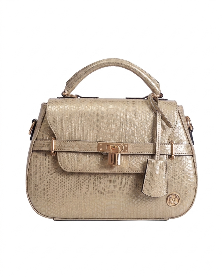 Brazzaville MIDI: Cream Metallic Details Snake Print
