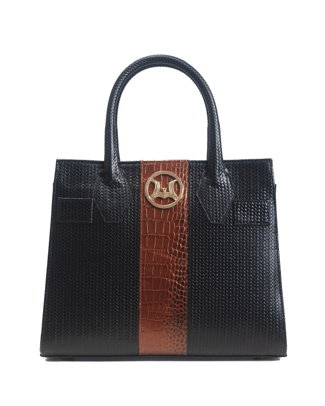Montreal Midi: Black Basket and Copper Brown Crocodile Print Combination