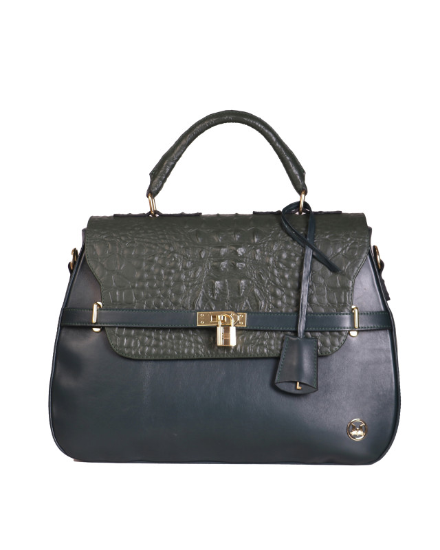 Brazzaville: Hunter and Seaweed Green Textured Crocodile Print