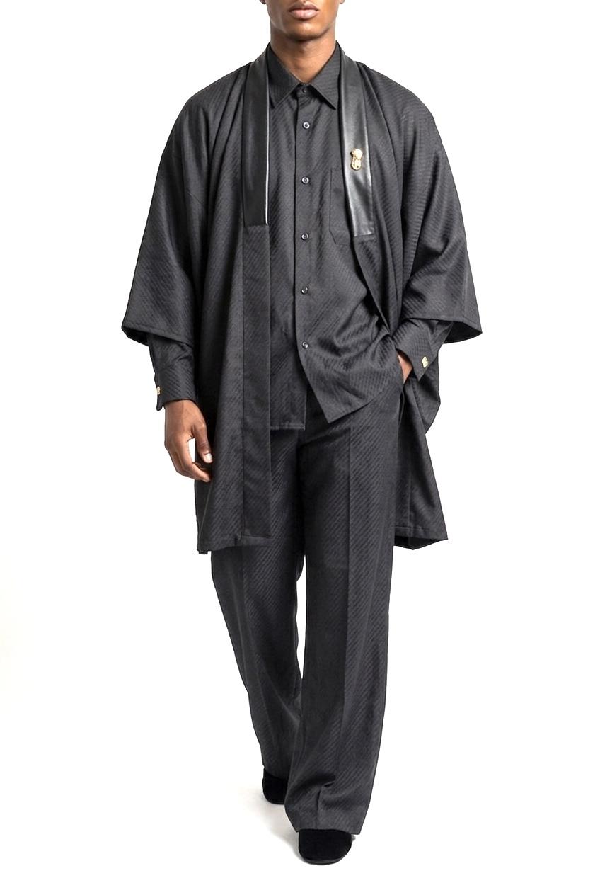 Kimono Set: Black with Plain Leather Neckline