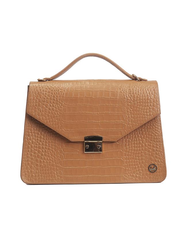 Her Work Case: Sand Brown Crocodile Print