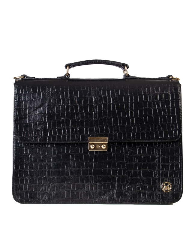 Satchel Work Case: Black Crocodile Print