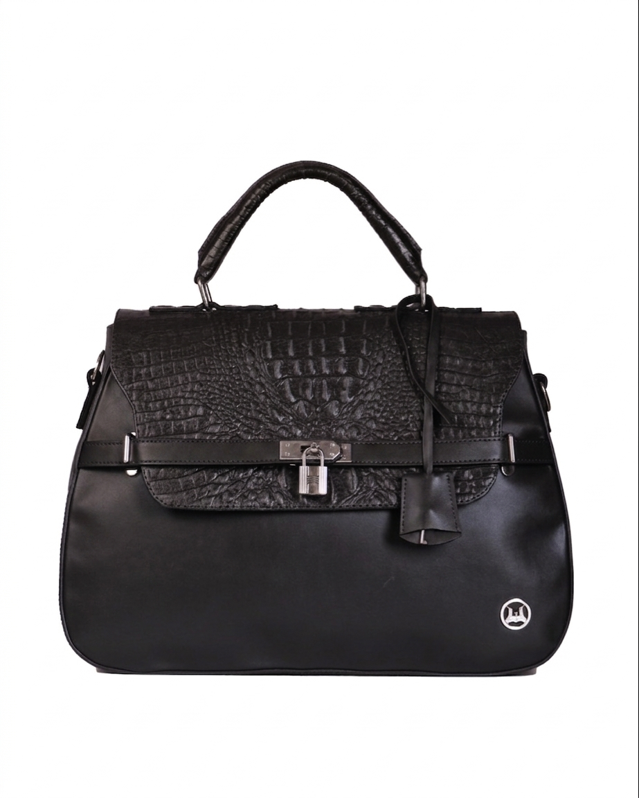 Brazzaville:  Black and Black Textured Crocodile Print