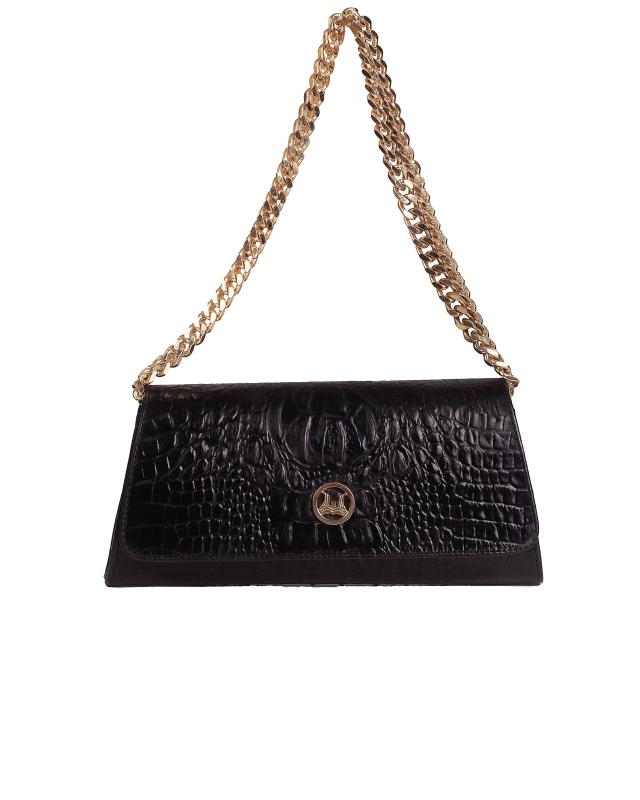 Prague: Black Textured Crocodile Print