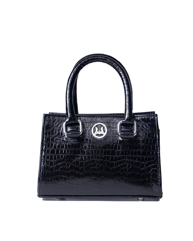 Lagos Mini(UK): Glossy Black Crocodile Print