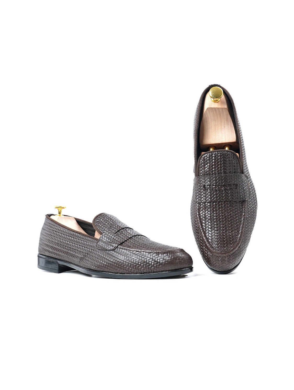 Loafers: Black Grande Basket Woven Leather