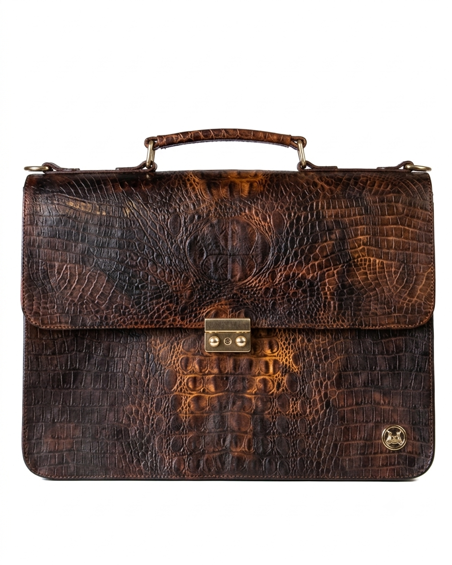 Satchel Work Case: Limited Edition Two Tone Rust and Dark Brown Crocodile Print