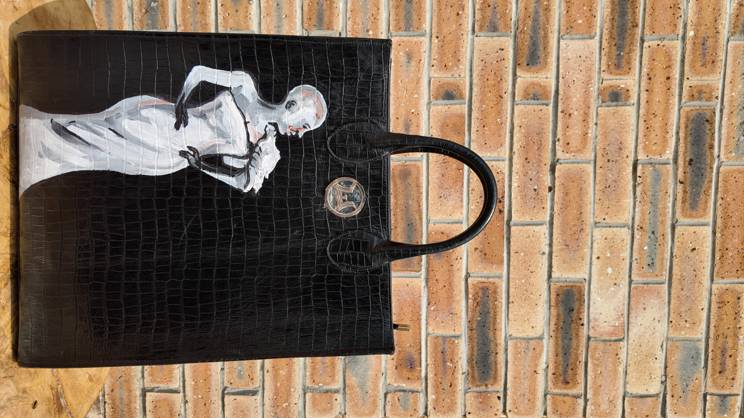 Man Tote: Black Crocodile Print with Art #1