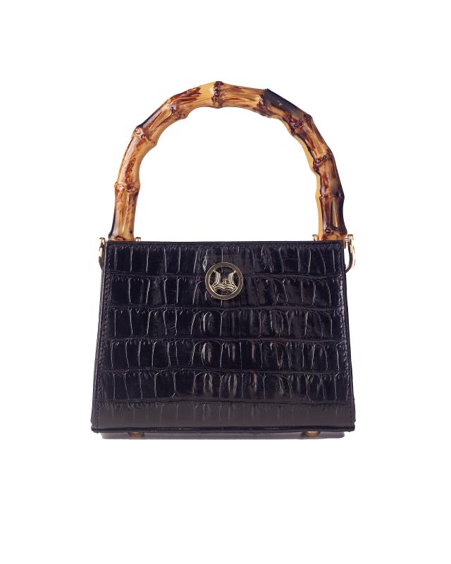 Shanghai Micro: Black and Blue Tint Textured Crocodile Print