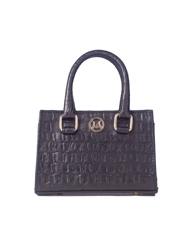 Lagos Mini: Black Textured Crocodile Print