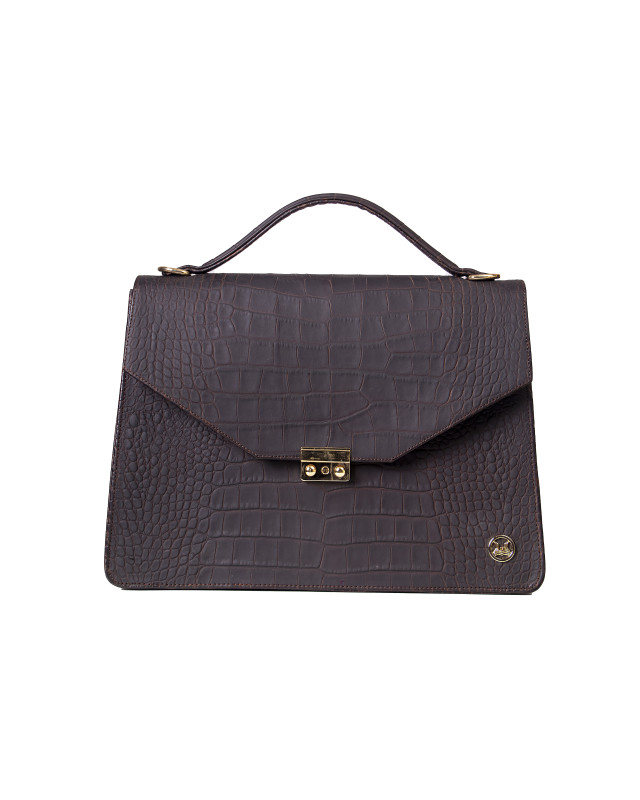Female Work Case:  Matte Coffee Brown Crocodile Print