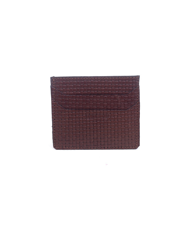 Cardholder: Brown Basket Woven Leather Print