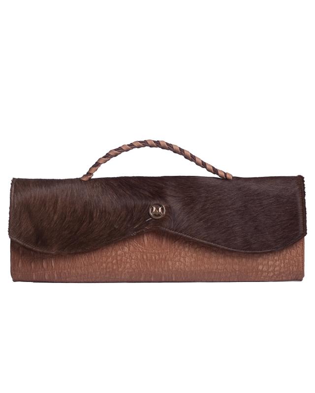 Mykonos Maxi: Rose Textured Crocodile Print and Dark Brown Fur