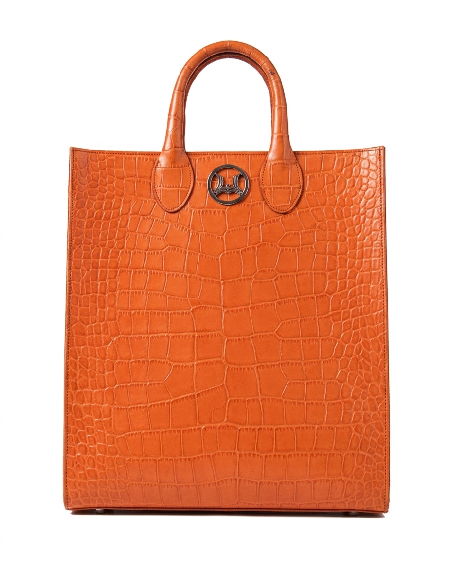 Man Tote: Orange Crocodile Print
