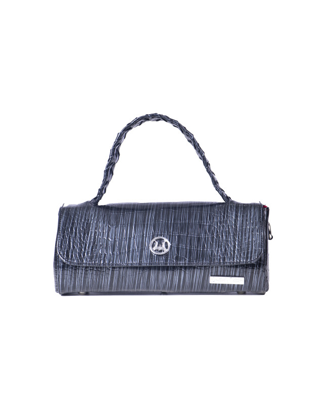Milan Mini: Limited Edition Glossy Black Crocodile Print and Silver Stripes