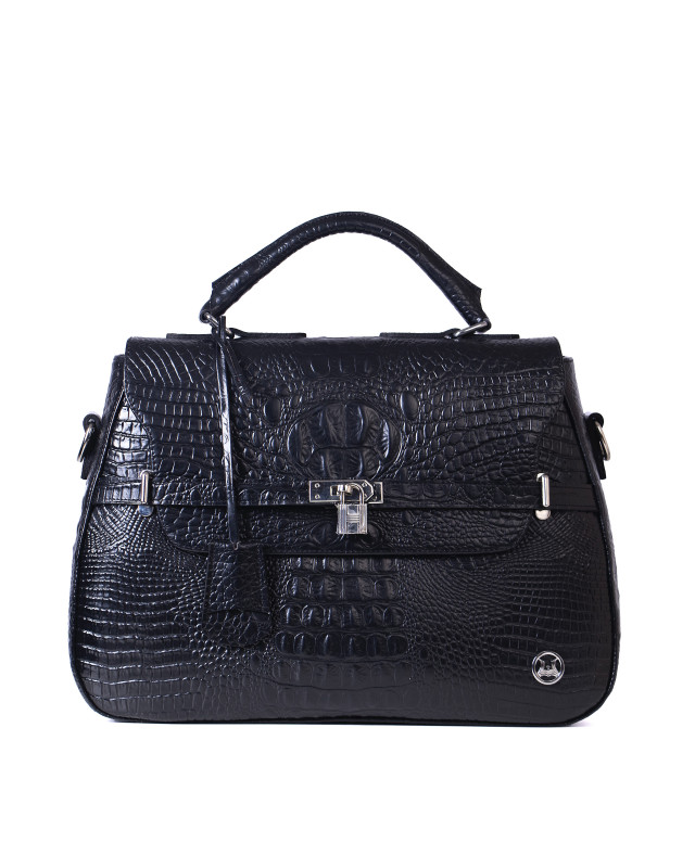 Brazzaville:  Black Textured Crocodile Print