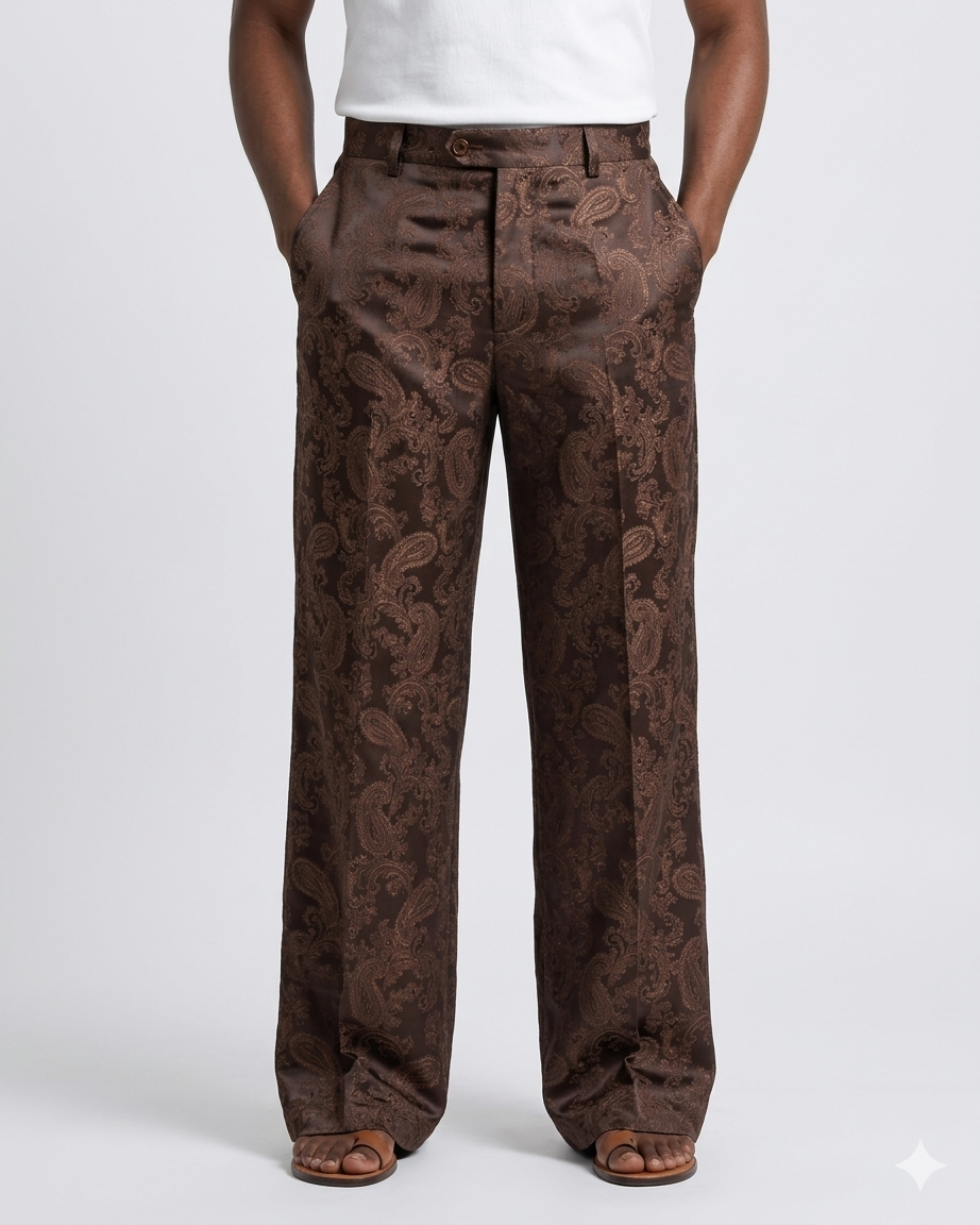 Palazzo Pants: Brown & Copper Parsley Print