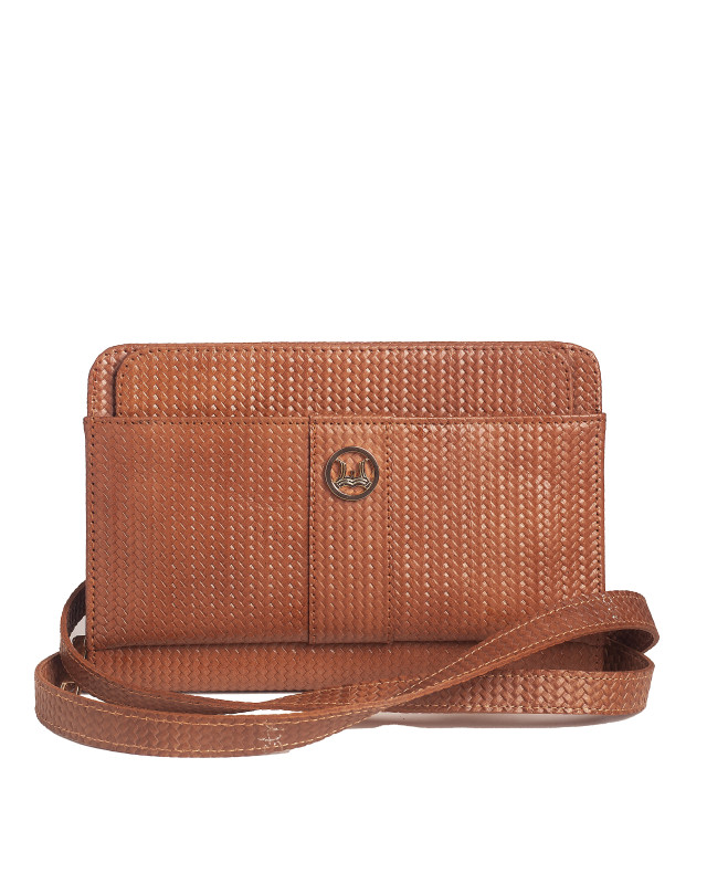 Messenger Bag 2.0: Tan Basket Woven Leather  Print